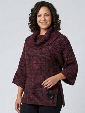 NWT MAJORA Cowl Turtleneck Pullover Sweater With Large Button Detail,Size Small